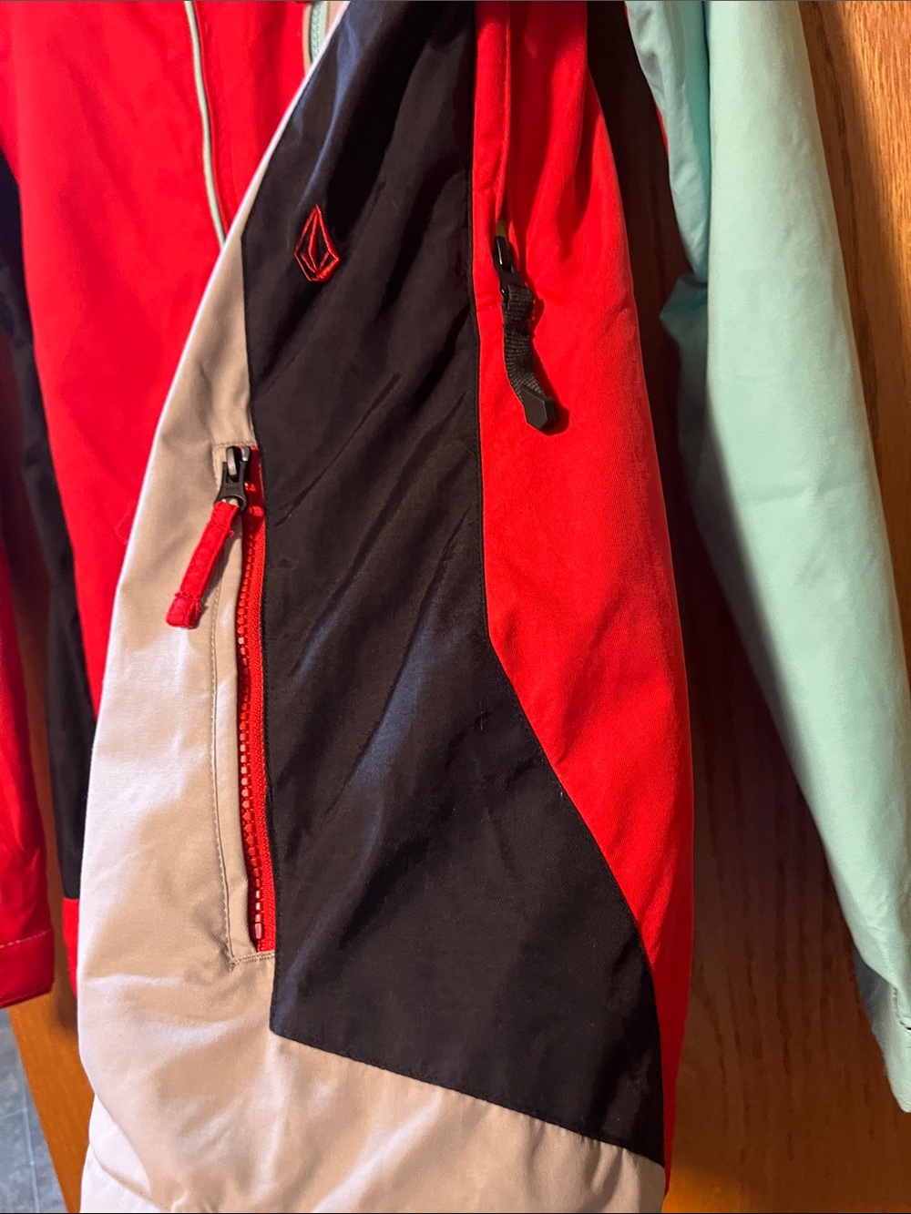 Volcom Colorblock Ski Jacket in Red, Mint & Gray - Picture 5 of 14